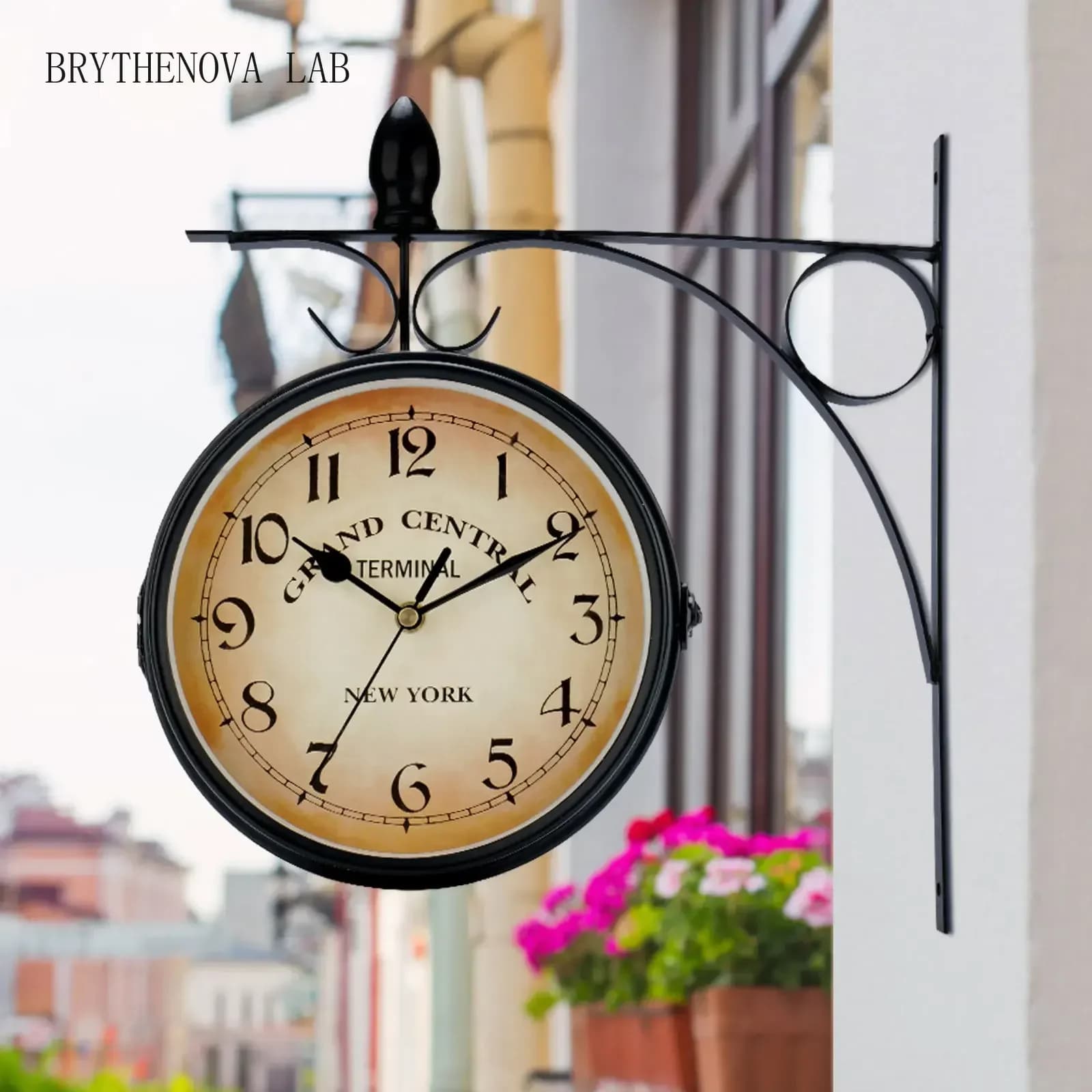 Double Sided Train Station Waterproof Wall Clock for Garden Wrought Retro Iron Metal Wall Clock Silent Indoor Outdoor Decoration