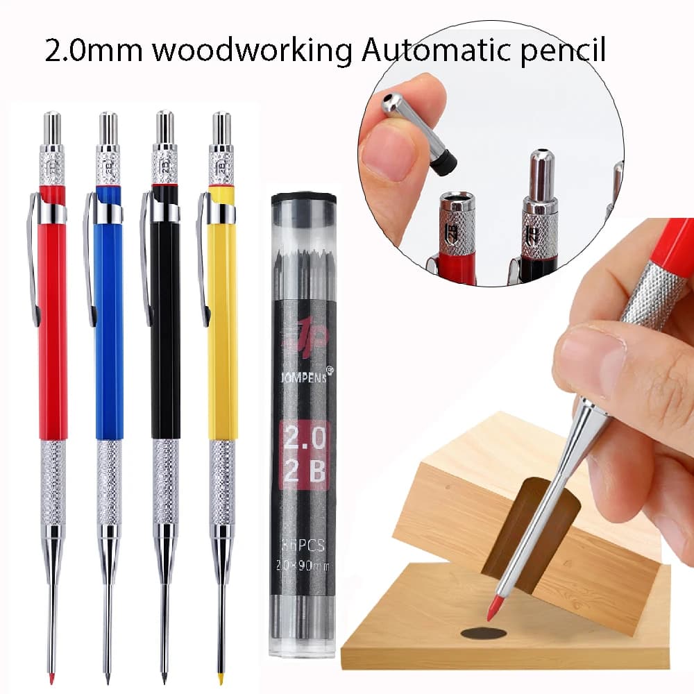 3Pcs/set Blue Black Yellow Red 2.0mm Long Headed Deep Hole Marking Woodworking Pencil Architectural Drawing Marking Pencil