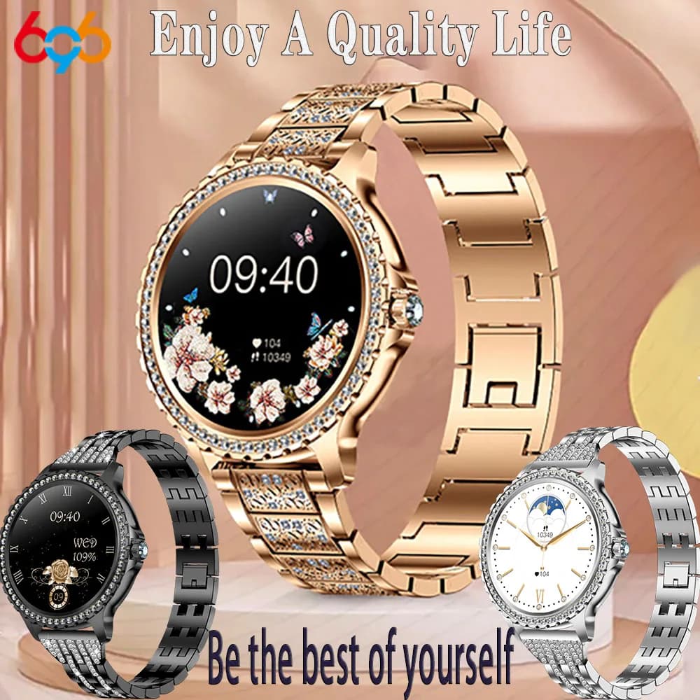 696 Nuovo Blue Tooth Call Orologio intelligente da donna Bracciale fitness sportivo Temperatura corporea impermeabile Orologio da donna Musica Ragazza Smartwatch