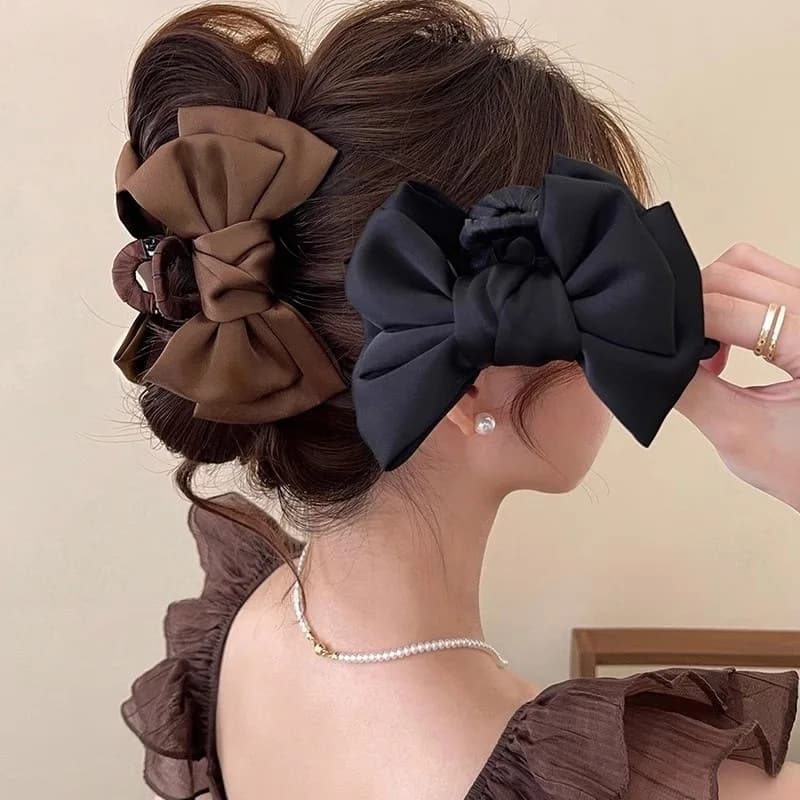 Elegante e raffinata fermaglio per capelli con fiocco in raso bifacciale - Perfetto per coda di cavallo e acconciature da donna