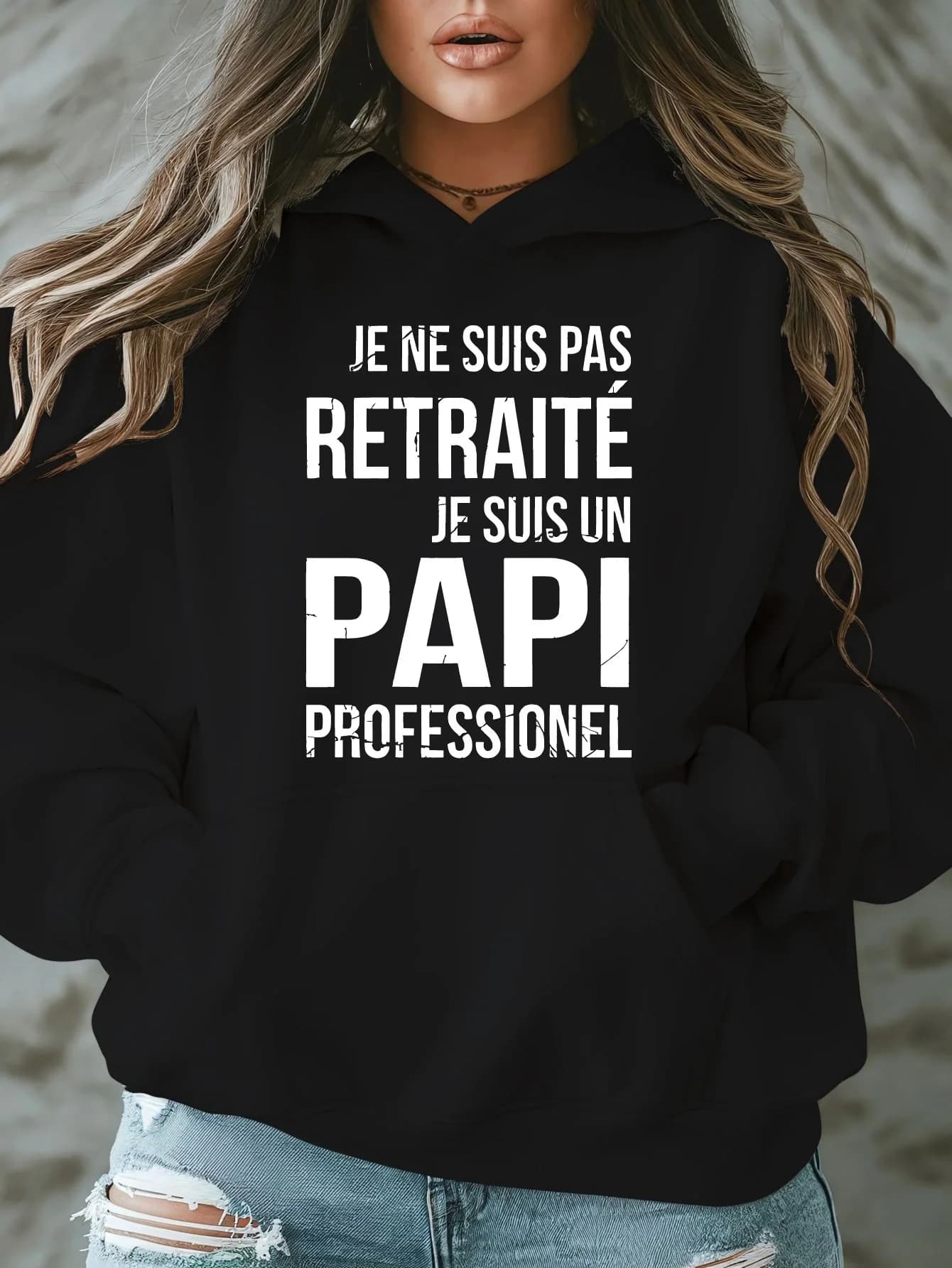 Felpa casual con cappuccio con tasche, pullover a maniche lunghe con stampa di lettere, tessuto a maglia, felpa con cappuccio ampia