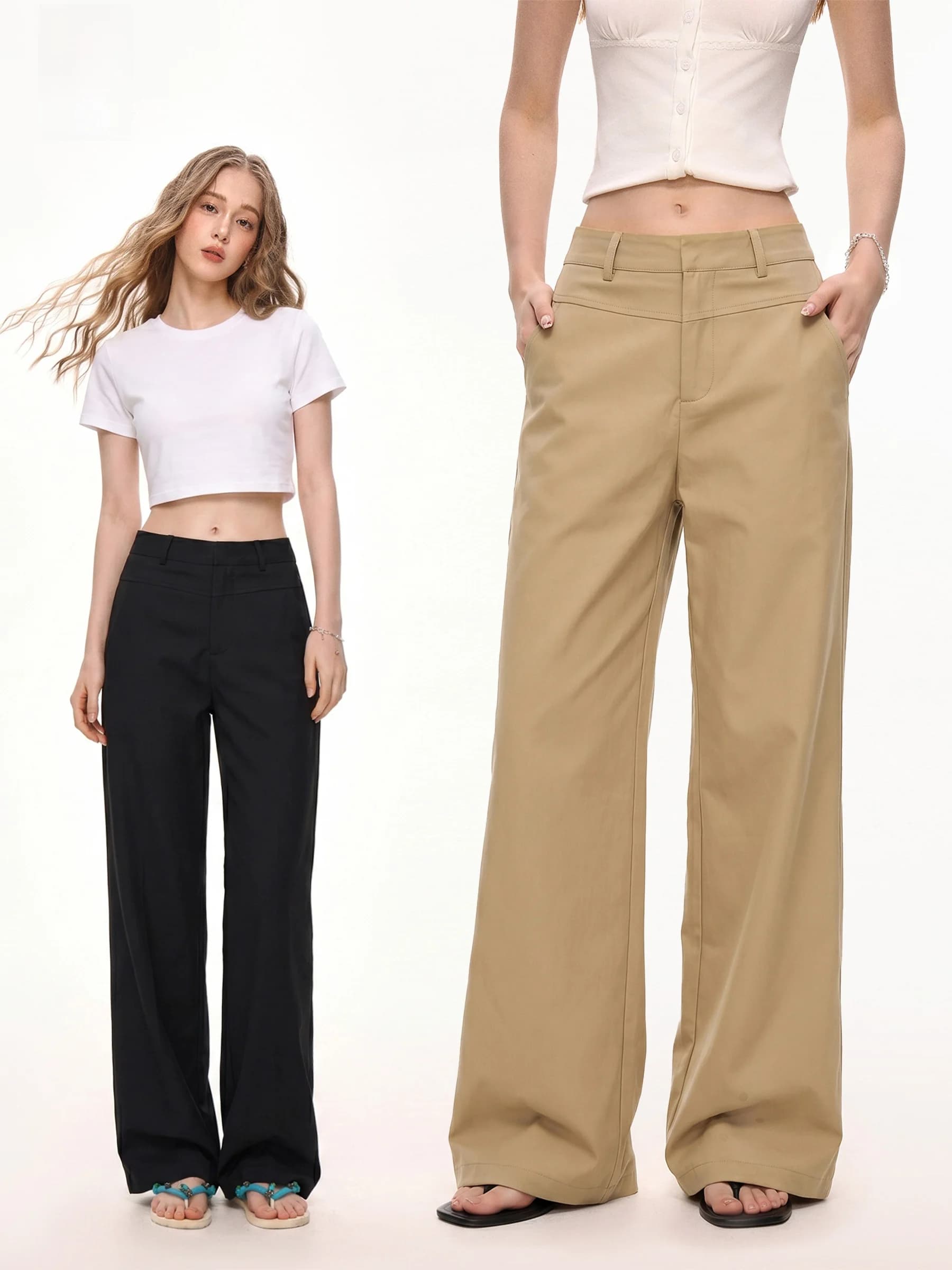 High Waist American Style Suit Pants Women Summer Slimming Drapey Straight Leg Casual Trousers Not Tight Fit Ladies Jeans