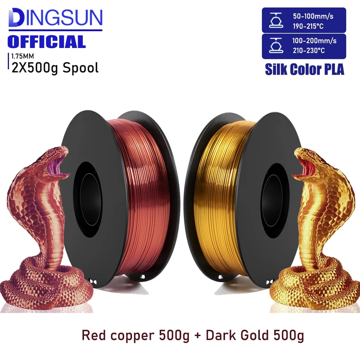 3D Printer Filament, Pla Filament in Gold/Red Silk, 0.5 kg coil (1.1 pounds), size 1.75 mm +/- 0.03 mm, 3D F printing