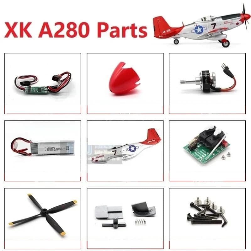 Pezzi di ricambio per Wltoys XK A280 P51 RC accessori per aerei per aeroplani corpo Shell elica motore Servo ESC ricevitore filo