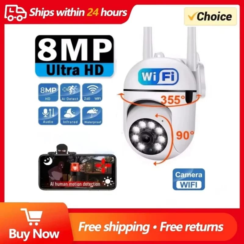 8MP Wifi IP Outdoor Wireless Security Surveillance PTZ Camera 4X Zoom Cameras AI Human Tracking Two-way Audio HD Night Color Cam