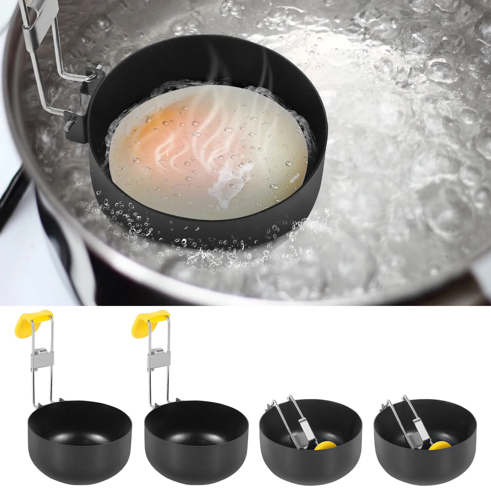 Confezione da 4 bracconiere per uova in acciaio inossidabile, teglia pieghevole per bracconiere per uova, anelli per uova antiaderenti per bollitore per uova per uova in scalature perfette