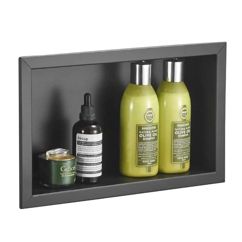 Armadietto da Bagno in Acciaio Inox Nero, Mobile a Nicchia Integrato a Muro, Armadietto da Incasso per Hotel