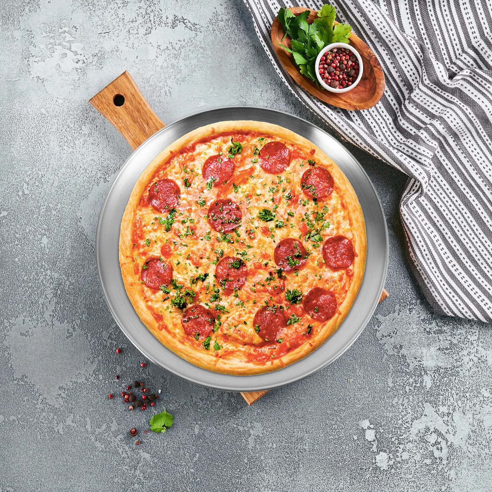 Set di 2 Teglie Rotonde in Acciaio Inox Antiaderenti per Pizza, Uso Domestico e BBQ, Piatto a Fondo Piatto in Acciaio Inox