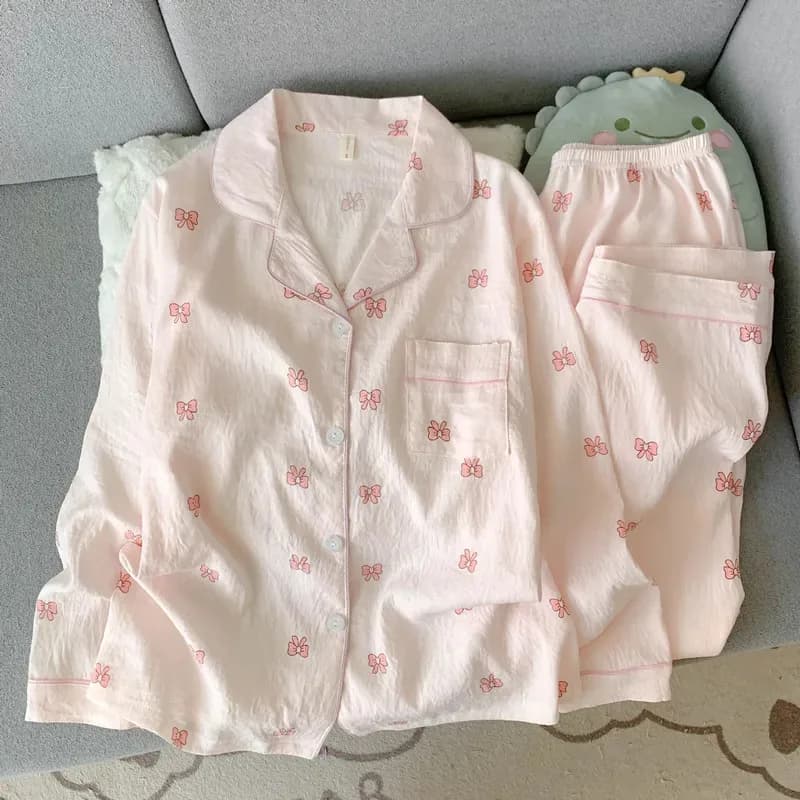 Nuovi Arrivi Primavera/Autunno: Set Pigiama in Cotone con Stampa Nuvole a Maniche Lunghe per Donne, Stile Adorabile e Dolce, Abbigliamento da Notte e da Casa