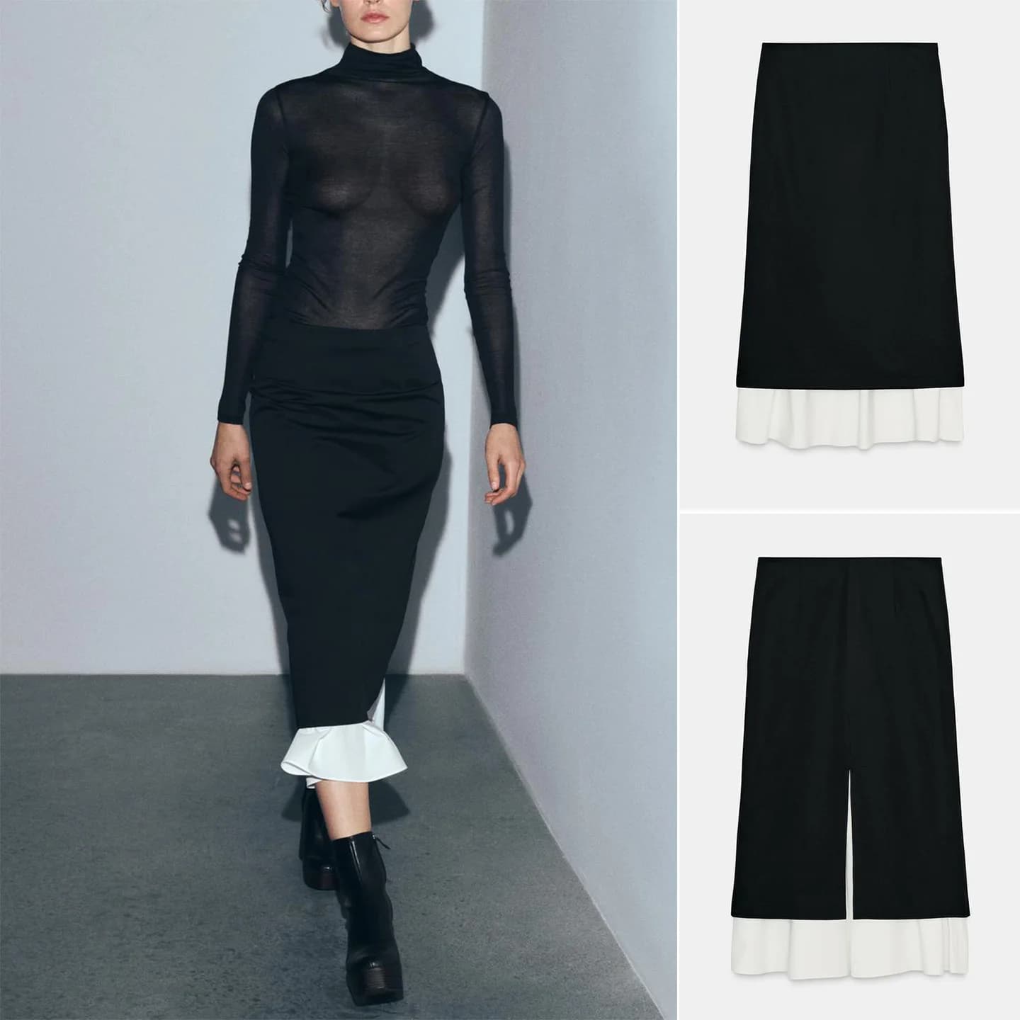 Minimalist Winter New Women's Fashion A-Line Skirt Color Block mid Waist Half Body Skirts Polyester Fiber City Commute