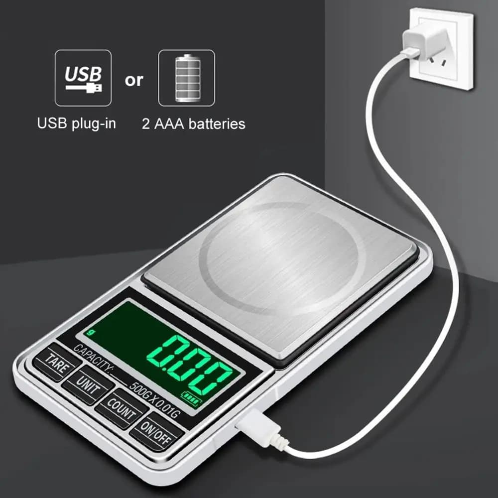 Professional pocket digital balance for gold, bijoux, sterling silver jewelry, with LCD display, electronic scale in grams.