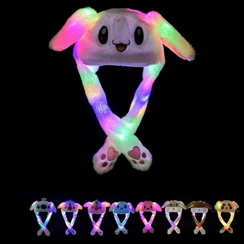 Cappello da coniglietto anime giapponese Orecchio di peluche incandescente che si muove Cappello da salto Orecchie che scoppono quando si pressano le zampe Cappelli cosplay di animali carini