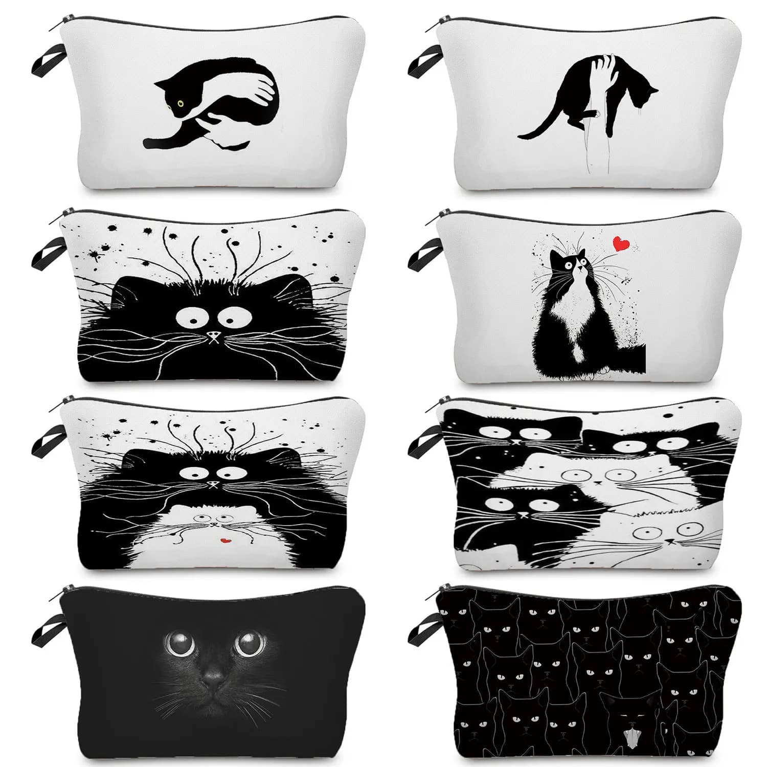 Borse per cosmetici da donna borsa portaoggetti portatile da viaggio astuccio per bambini astuccio per gatti nero stampa animale carino borsa per il trucco Casual