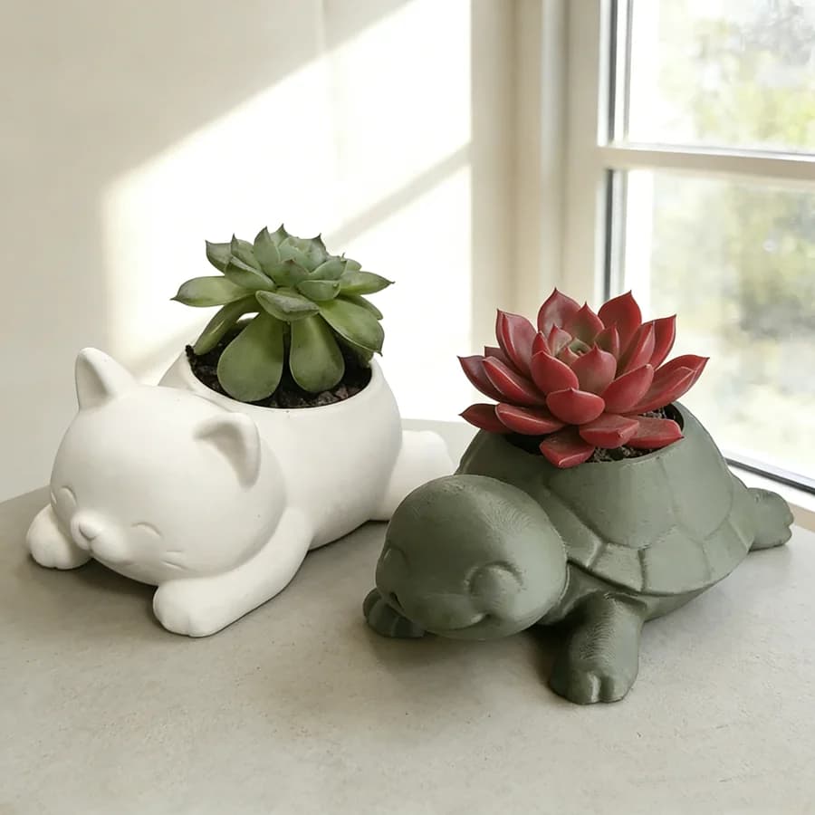 Cute Animal Shape Fat Plant Vase, Garden Sculpture, Creative Gift Printed in 3D for Nature Lovers, Suitable for Friends and Family