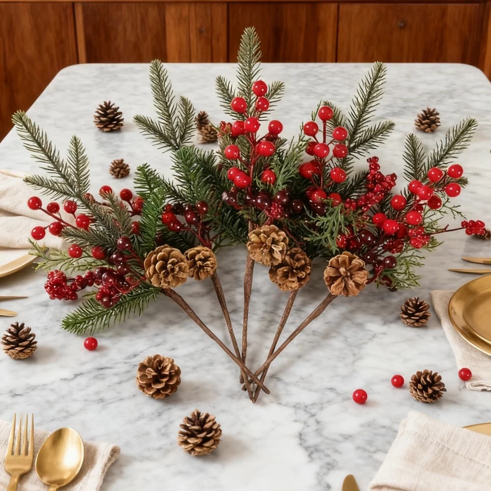 Artificial Plant Red Fruit Branch Christmas Tree Halloween Home Room Vase Table Decor Outdoor Garden Wedding Wreath Diy Gift Box