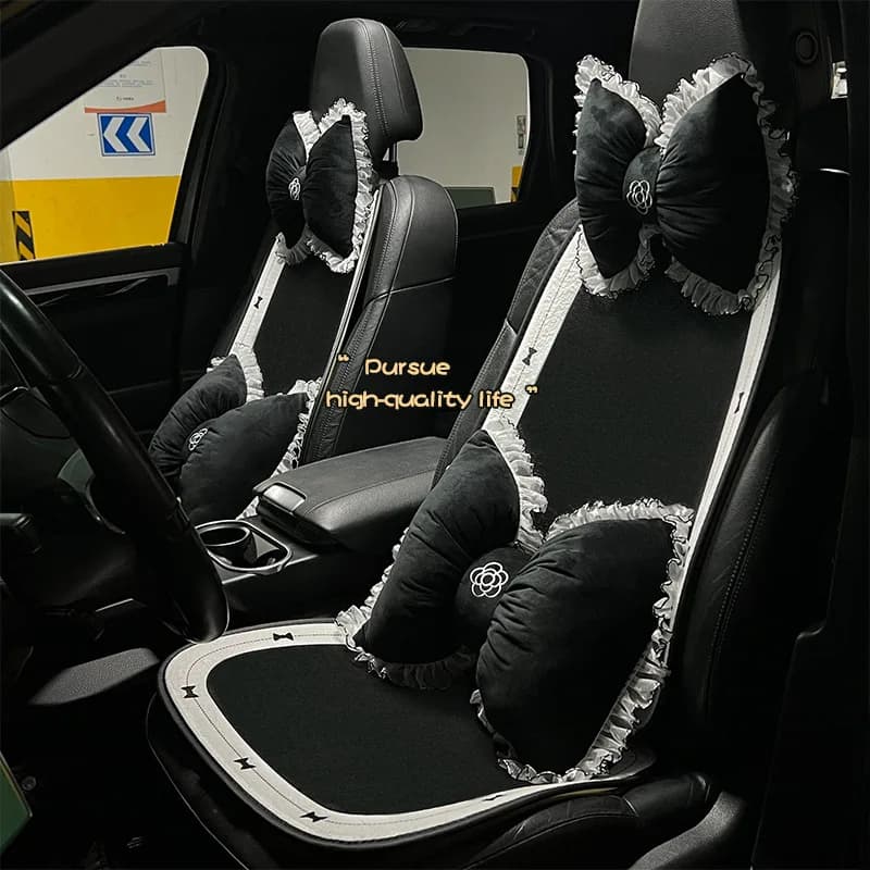 Cuscino per auto con fiocco di lusso leggero Autunno e inverno Cuscino per auto antiscivolo caldo peluche deluxe Comodo coprisedile