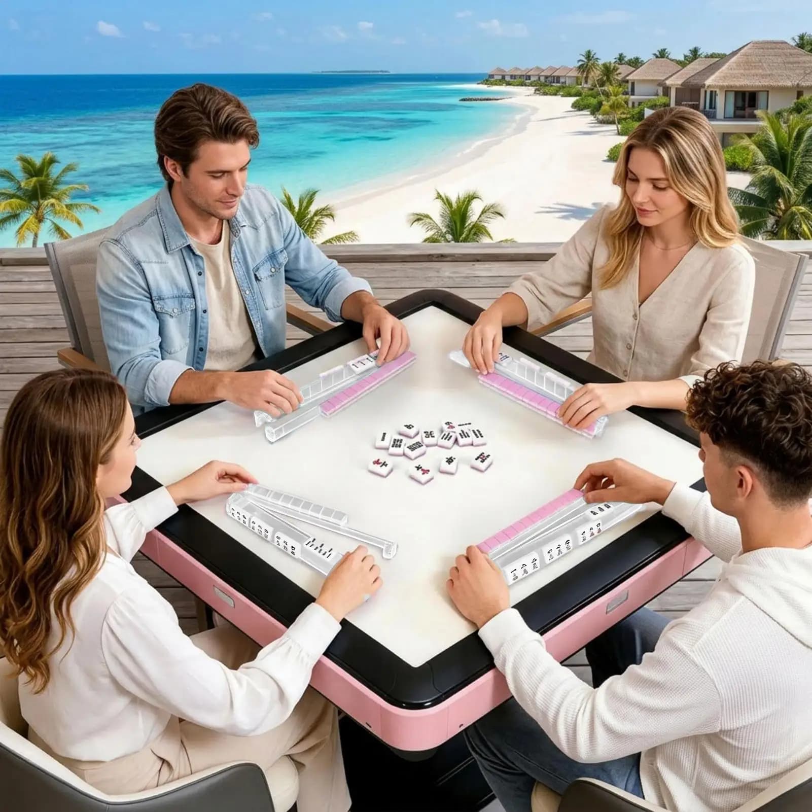 Supporti per Mahjong con spintori, vassoio antiscivolo in acrilico, set da 4 pezzi trasparenti per giocatori adulti e principianti