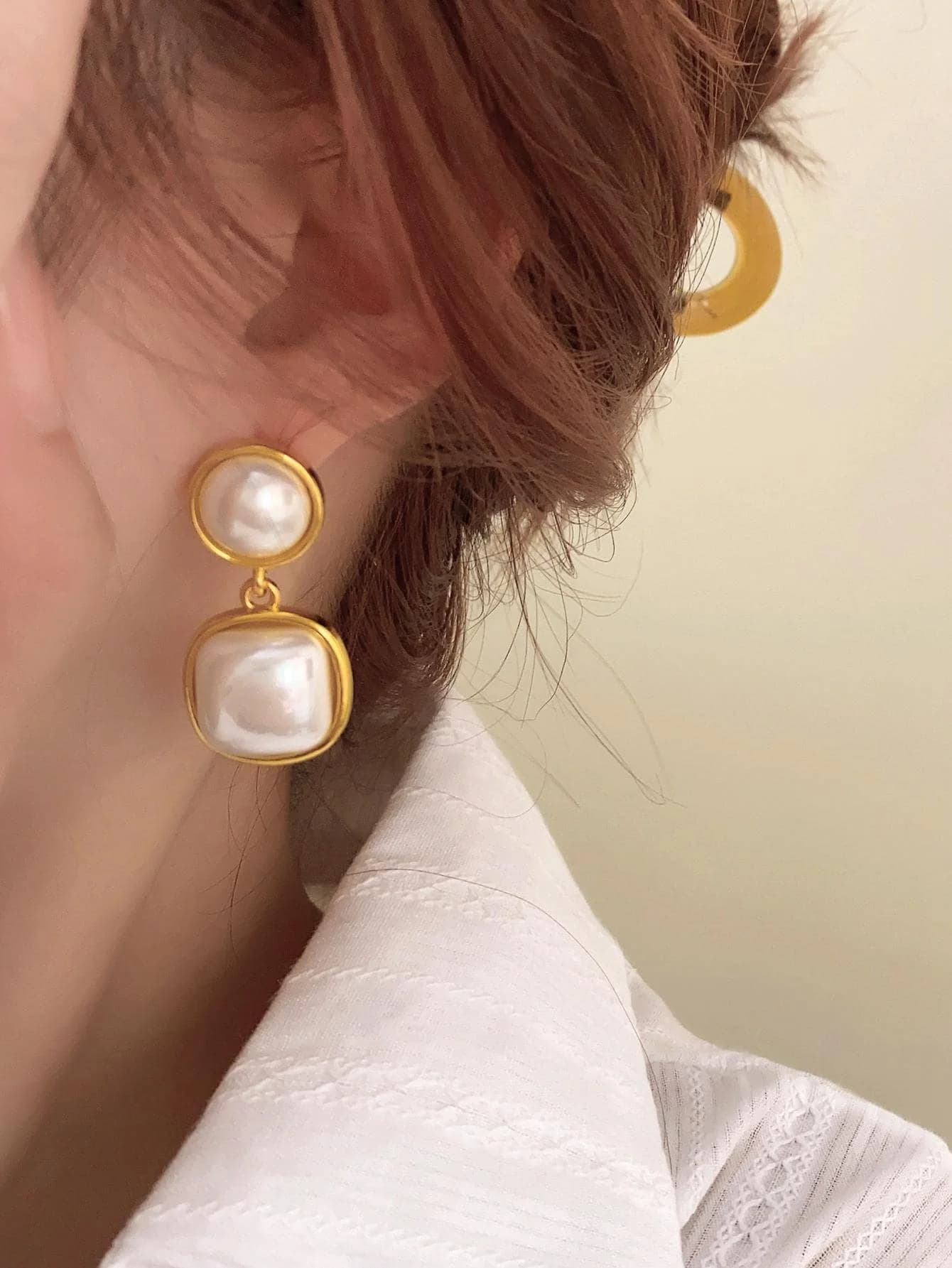 Orecchini pendenti geometrici con perle dorate per donna, abbigliamento casual da sera e per feste