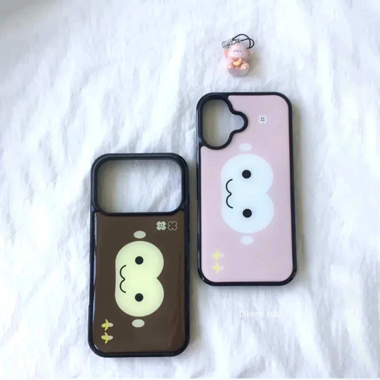 Cover per iPhone in silicone con faccina di scimmia nera e rosa, stile coppia, per modelli 17, 16, 15, 14, 13, 12, 11 PRO MAX PLUS, 17air, 16e, con protezione antigoccia e incollatura a caldo