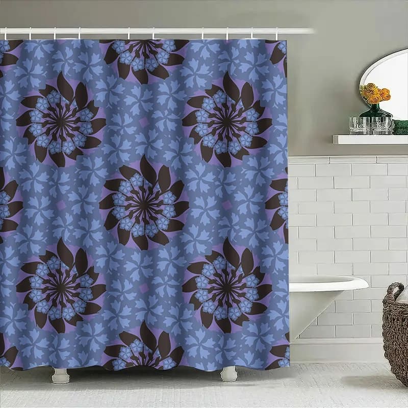 Tenda da doccia floreale blu unica, tessuto decorativo, tappetino da bagno impermeabile, asta di tensione, tende per finestre del bagno di casa