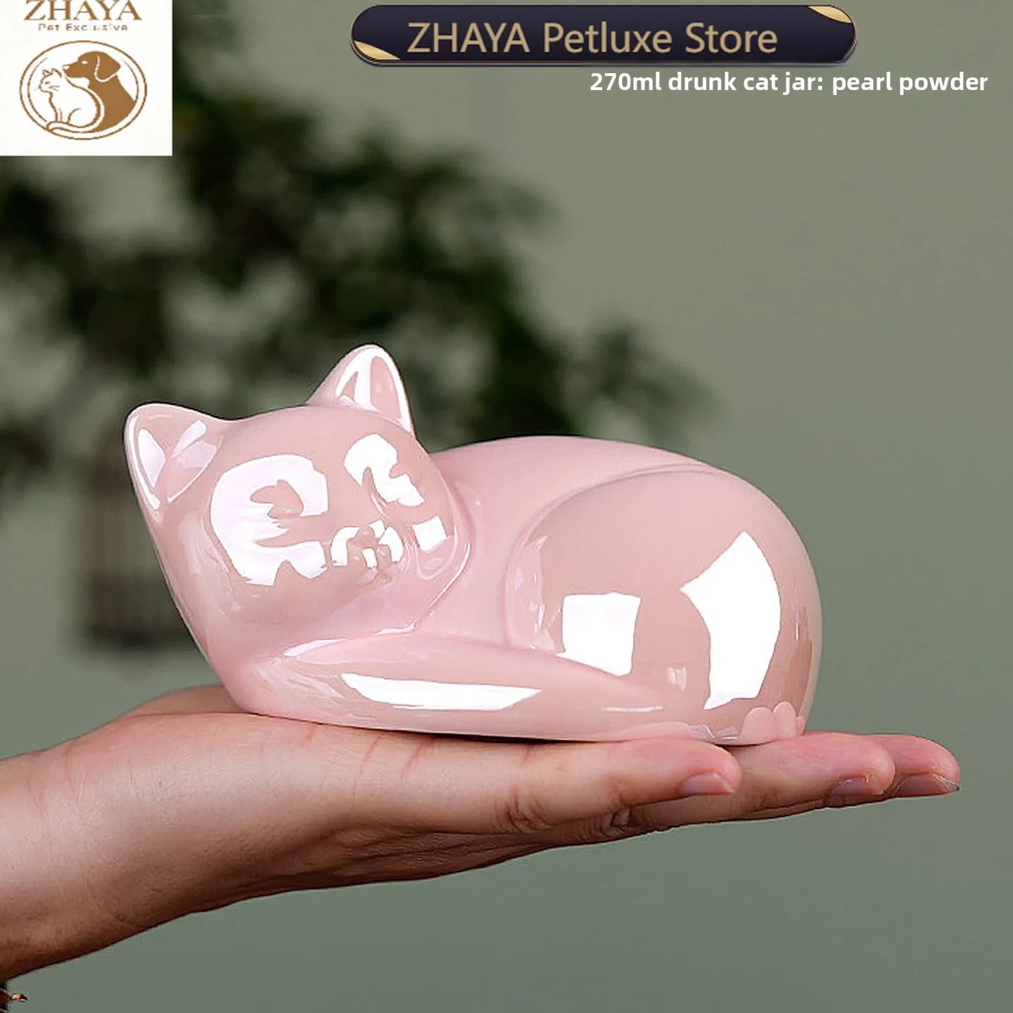 ZHAYA Laser Engraved Cat Ceramic Pet Cremation Urn Fur Whisker Tooth Keepsake Memorial Funeral Ashes Container Tribute Vessel