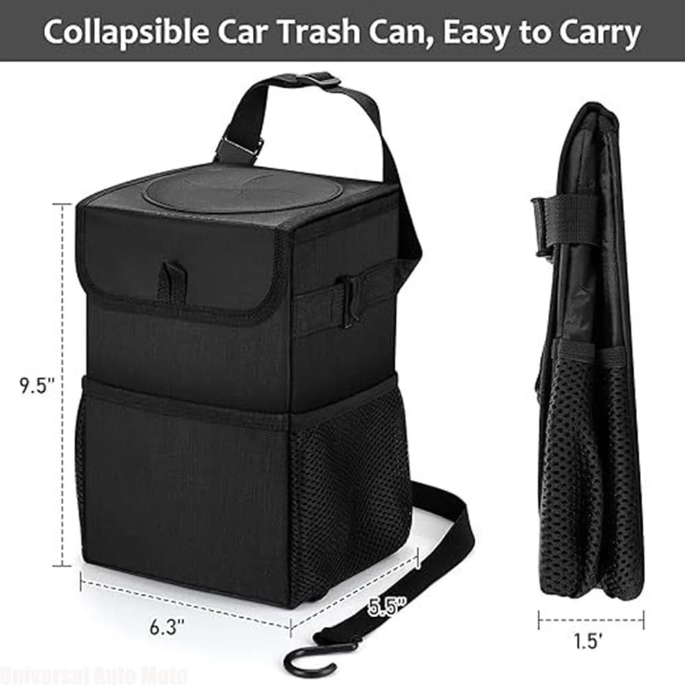 Car Trash Can with Lid - Leakproof Trash Bin Car Garbage Can, Collapsible Automotive Truck Organizer and Storage Bag Car Accesso