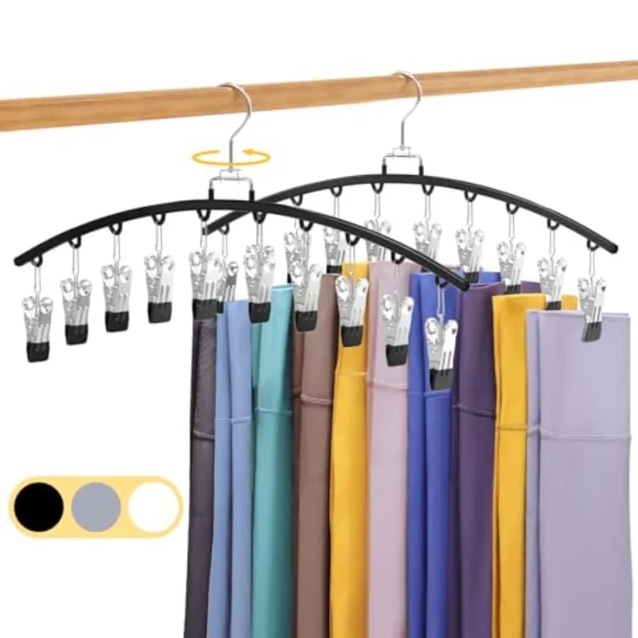 Legging Organizer for Closet 360° Swivel, Metal Gym Clothes Organizer w/20 Clips Holds 20 Leggings, Hangers Space Saving, Close