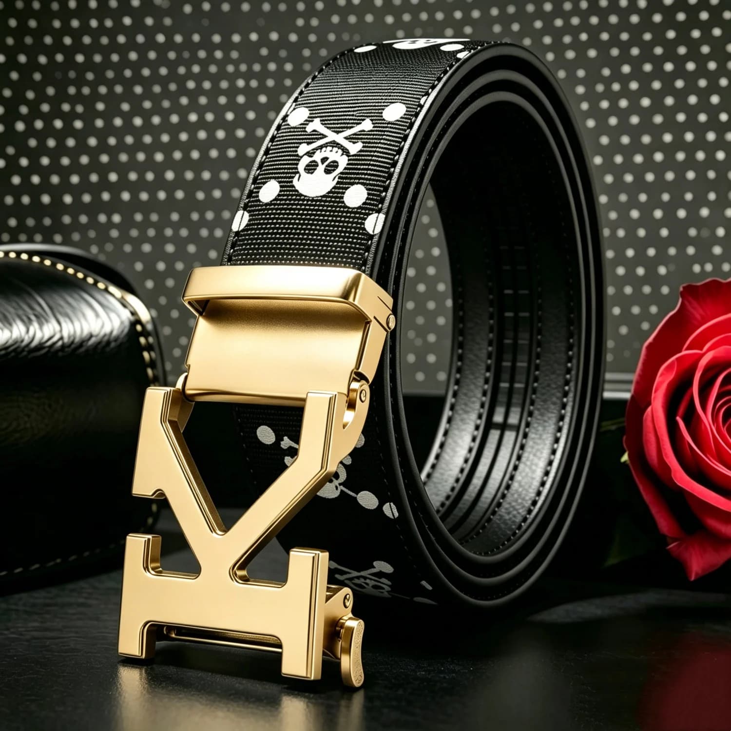 POYYAS Men's Fashion Belt Genuine Leather Leather Belt for Women - Punk Pirate Skeleton Buckle Design, Automatic Alloy Buckle, Suitable for Jeans and Casual Clothing, Perfect for Halloween