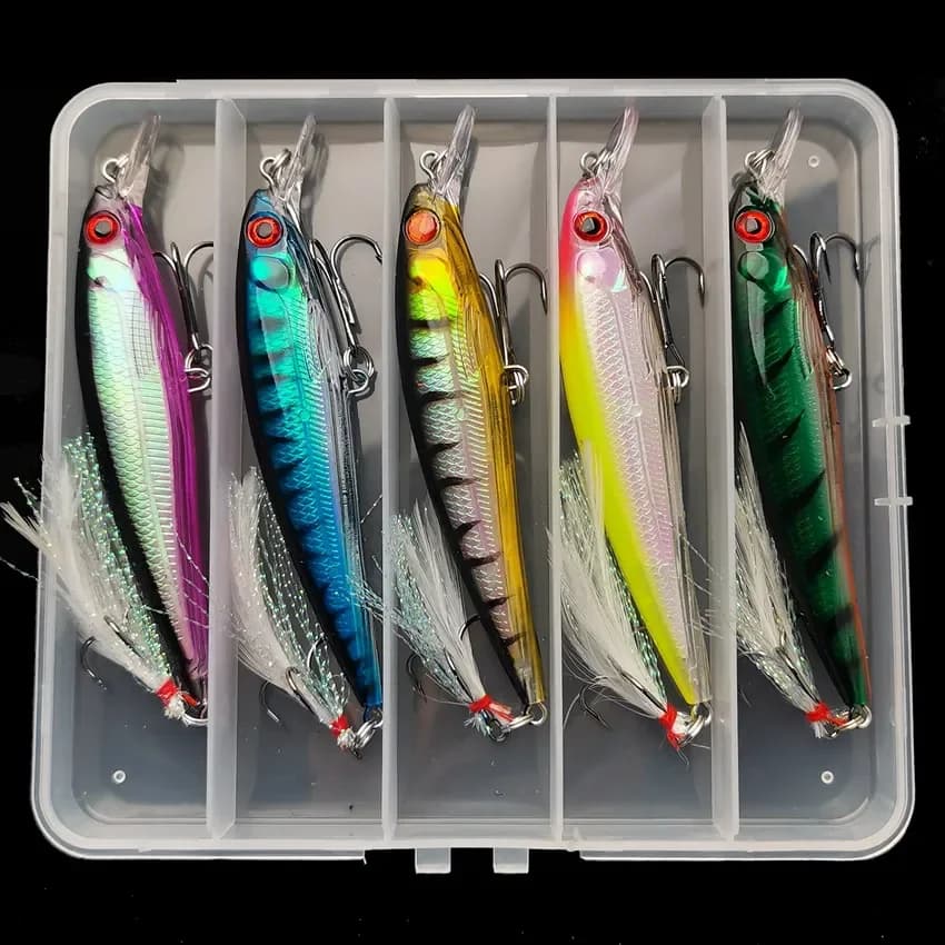 5 pcs/box Laser 3D Eyes Bionic Minnow Fishing Lure -13.3g/6.8g Hard Bait with feather anchors for maximum capture