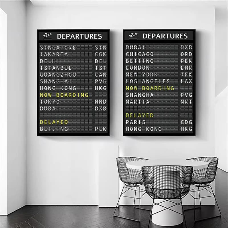 AIRPORT BOARD Destination Board Posters and Prints Travel Board Quote Art Canvas Painting Pictures Honeymoon Travel Decoratio