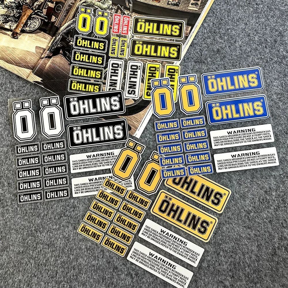 Set di Adesivi per Sospensioni Moto OHLINS, Decalcomanie Riflettenti Impermeabili per Ammortizzatori e Accessori Tuning