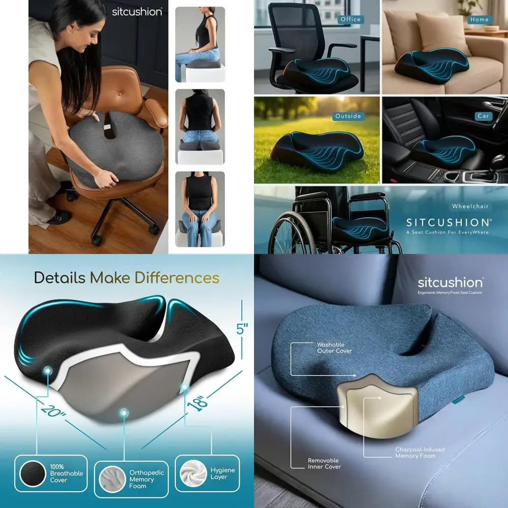 Cuscino ergonomico per sedia da ufficio per alleviare il dolore alla sciatica, cuscino per sedia da computer per il massimo comfort tutto il giorno, cuscini per sedili extra large f