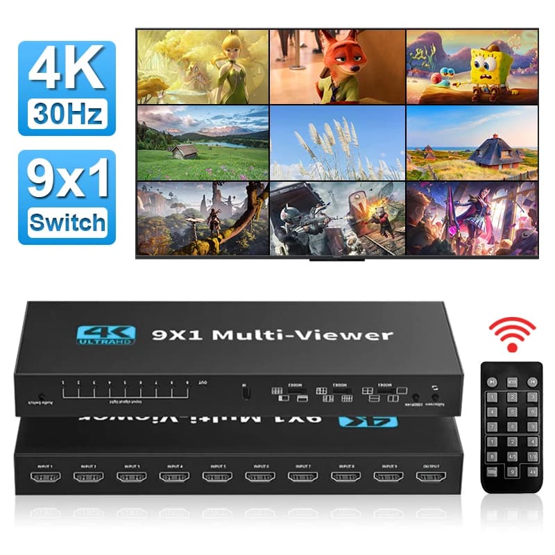 4x1 9x1 HDMI Multi-viewer Switcher Seamless 4K HDMI 4 9 Screen Real Time Multi Viewer Screen Splitter 9 in 1 out Switch Adapter
