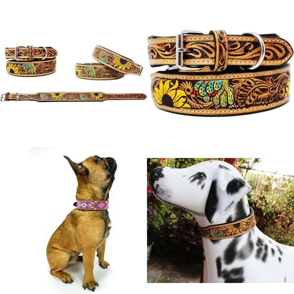 Collare per cani in pelle realizzato a mano con imbottitura, 17-21 pollici, design attillato per cani di taglia media