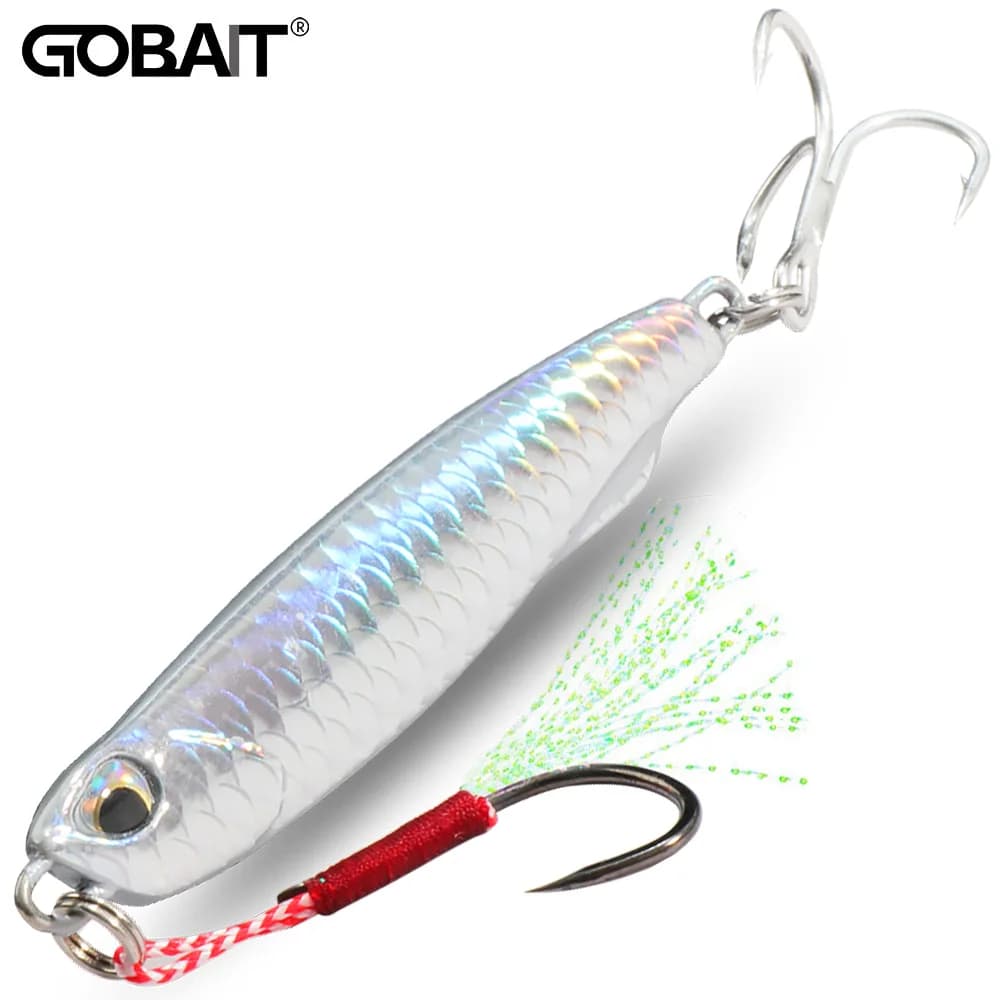 GOBAIT Metal Jig Lure 10g 20g 30g 40g Spinner Popper Floating Matita Spinning Fishing equipment Feather Hook Triple hooks Fishing bait
