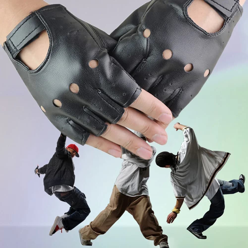 Guanti in pelle artificiale mezze dita Unisex Punk teatrale Hip-Hop guida moto uomo Performance Party guanti senza dita