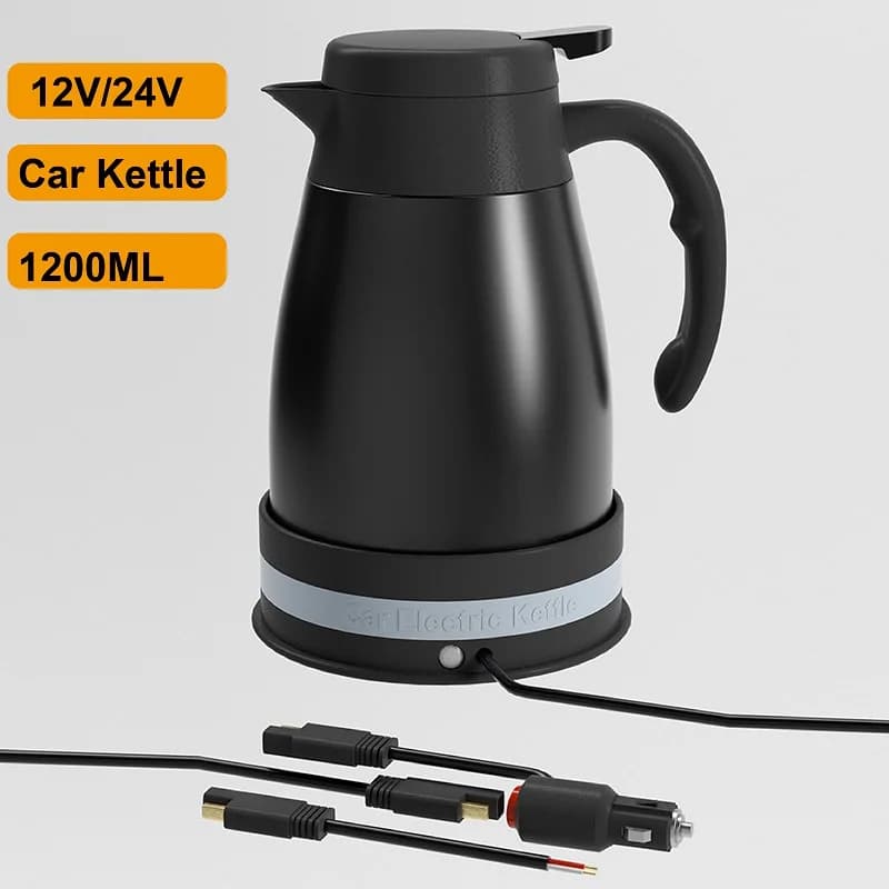 12V 24V Car Kettle Trucks Large Trucks Portable Outdoor Electric Kettle 304 1200ML Stainless Steel Kettle