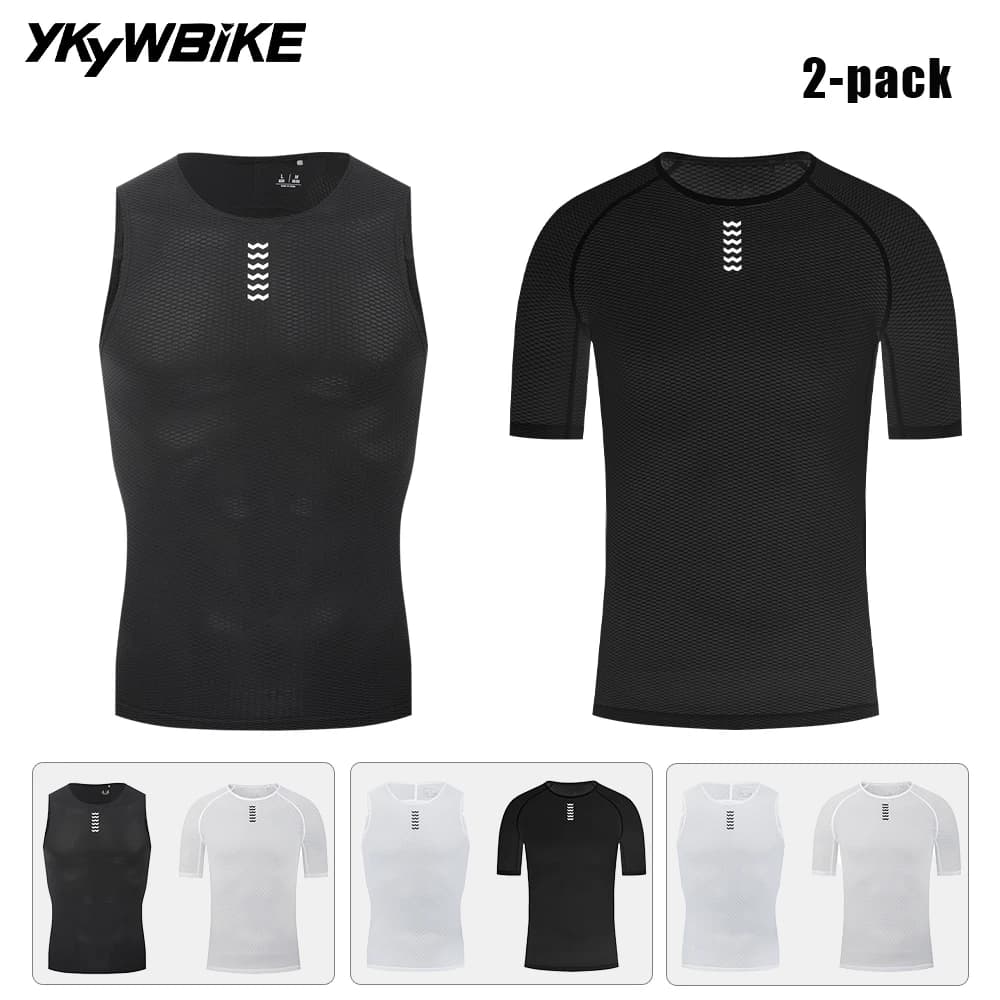 YKYWBIKE Set di 2 Maglie Intere da Ciclismo Estive per Uomo, Manica Corta e Senza Maniche, Traspiranti e ad Asciugatura Rapida