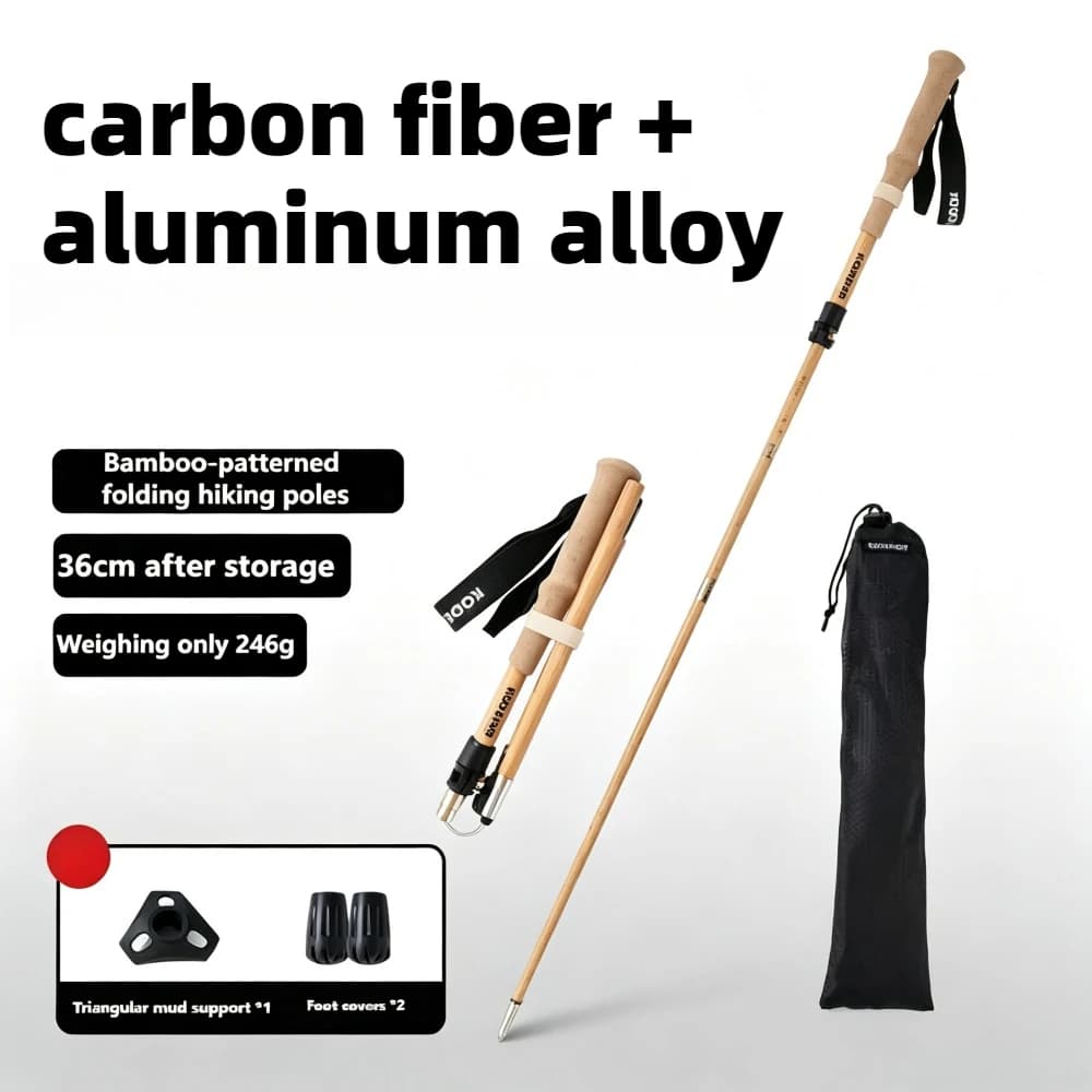Outdoor Bamboo Carbon Fiber and Aluminum Alloy Trekking Poles Travel Folding Portable Trekking Canes Camping Equipment