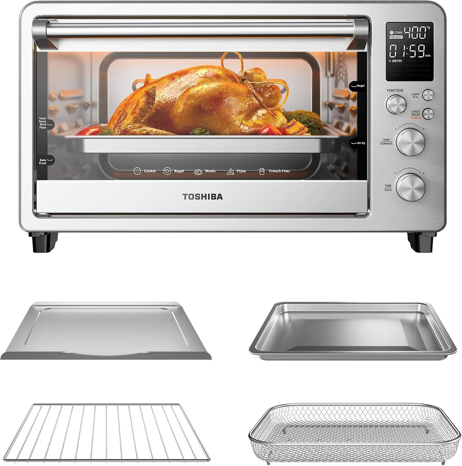 Air Fryer Toaster Oven Combo With Toast Bake Broil Pizza Dehydrate Capacity Quart Stainless Steel