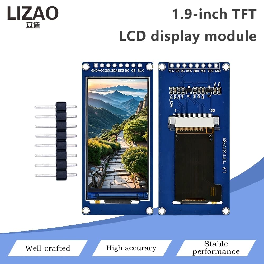 1.9 Inch ST7789 TFT LCD Display Module SPI Serial Interface 240×320 Resolution 3.3V Dual Power Color Screen With Pin Header