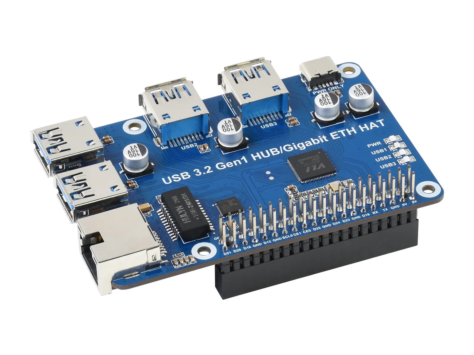 CAPPELLO Gigabit ETH HUB USB 3.2 Gen1, CAPPELLO HUB USB 3.2 Gen1 e Gigabit Ethernet per Raspberry Pi, 3x USB 3.2 Gen1,1x Gigabit Ethernet