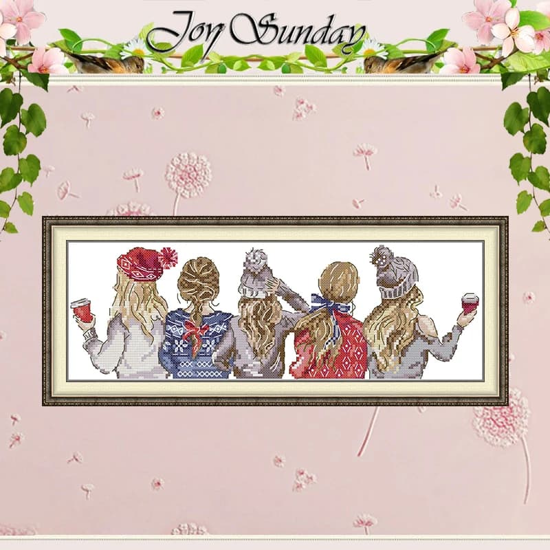 The Girls' Winter Party Patterns Counted Cross Stitch Set 11CT 14CT 16CT HD Stamped DMC Cross-stitch Kit Embroidery Needlework