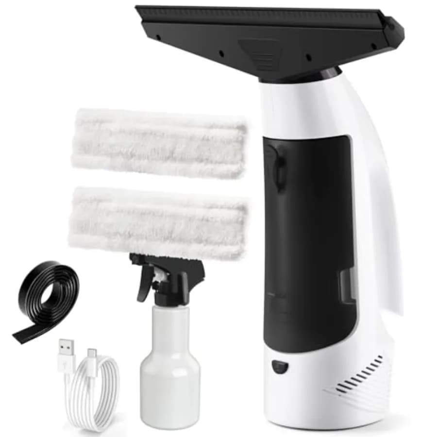 Aspiratore per Finestre Senza Fili con Bottiglia Spray e Panno in Microfibra per Finestre, Piastrelle, Specchi, Piani di Lavoro e Parabrezza Auto