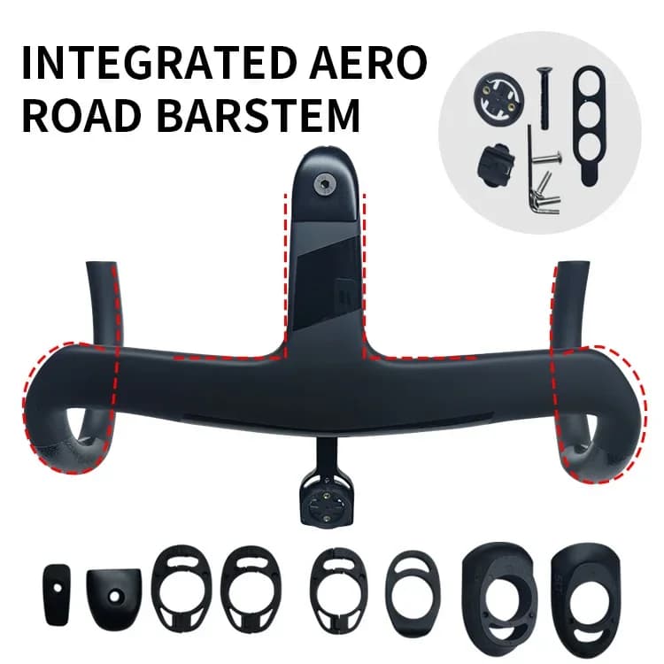 Manubrio integrato in carbonio per bici da strada Gestione dei cavi interna Rapporto 1:1 Diametro morsetto 28,6 mm Lunghezza 360-420 mm con supporto per computer