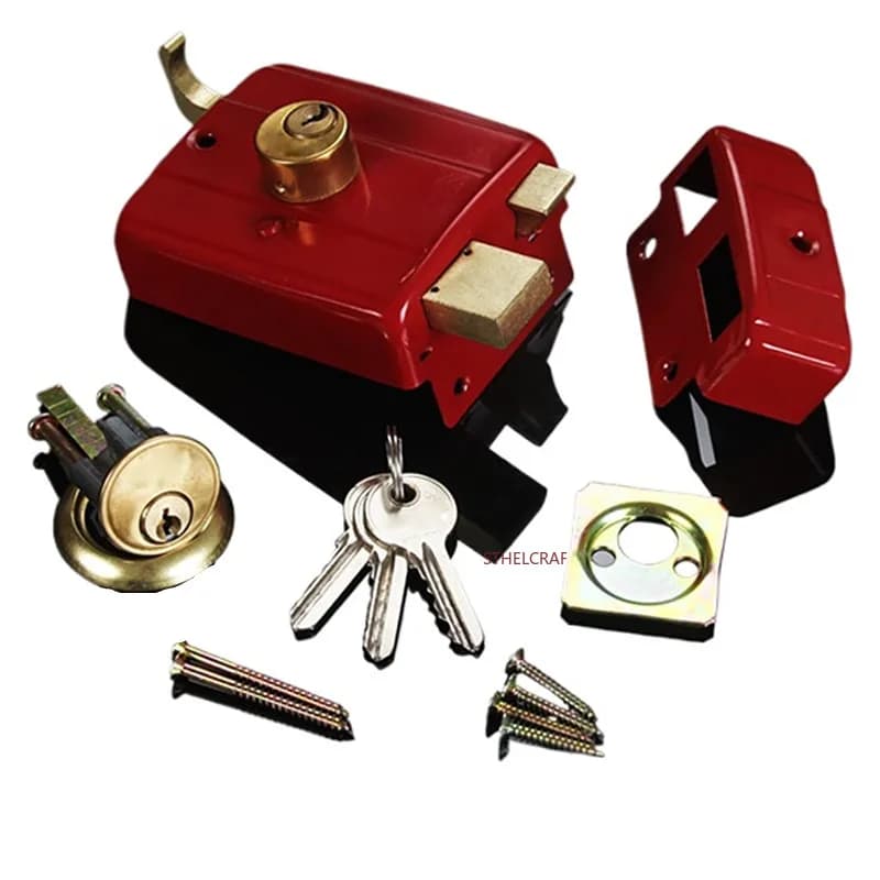 Serrature di sicurezza antifurto rosse vecchio stile Serratura per porta esterna universale Serratura per porta in legno per camera da letto domestica Serratura a linguetta singola
