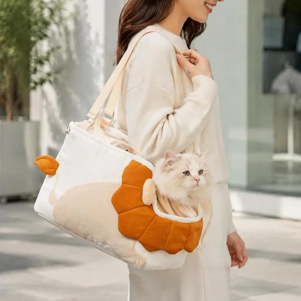 Cat Carrier Tote, Cute Lion Canvas Shoulder Bag, Zippered Mesh Top,Adjustable Secure Pet Carrier for Small Dogs Cats