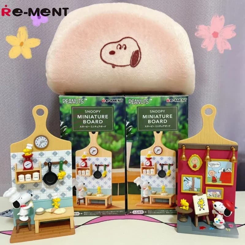 Re Ment Peanuts Snoopy Miniature Board Figures Cutting Board Style Life Scene Blind Box Collectible Wall Hanging Desktop Decor