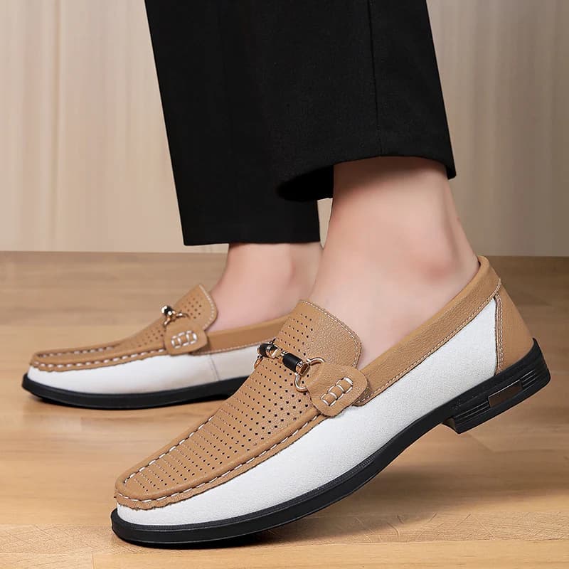 Mocassini con suola morbida da lavoro comodi con punta tonda da uomo di marca Estate nuovi uomini Scarpe casual in pelle cava traspirante alla moda