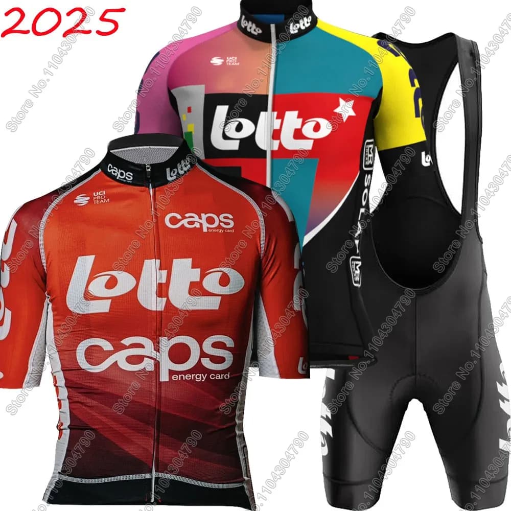Team Bike Knit Lotto 2025 Set Summer Cycling Clothing Men's Kit Road Bike Shirts Jumpsuit Shorts with Bicycle Braces Uniform MTB